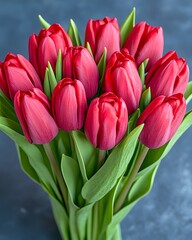 Fototapeta premium Images of tulips with pink tone give feeling of sweetness and romance, with a hint of calm and warmth. They can be used in designs to communicate emotions related to love, good wishes or celebrating.