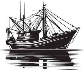 Fishing boat silhouette vector illustration isolated on a white background
