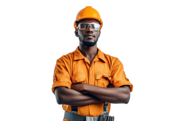 Confident Construction Worker in Orange Uniform