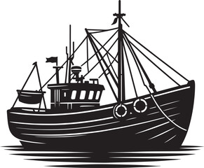 Fishing boat silhouette vector illustration isolated on a white background