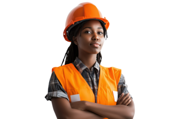 Young Female Construction Worker in Orange Hardhat