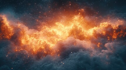 Obraz premium Abstract fiery clouds in a starry night sky, with shades of red, orange, and yellow.