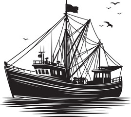 Fishing boat silhouette vector illustration isolated on a white background
