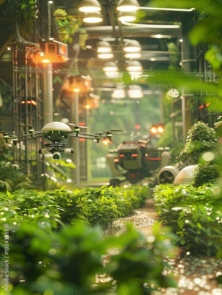 Aufkleber Drones and robots equipped with sensors are actively monitoring and optimizing crop health in a futuristic agricultural setting. Generative AI