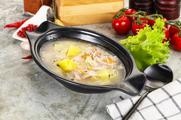 Homemade chicken soup with vegetables