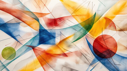Fototapeta premium Dynamic abstract composition featuring vibrant colors and geometric shapes, conveying sense of movement and energy. interplay of lines and forms creates visually stimulating experience