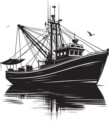 Fishing boat silhouette vector illustration isolated on a white background