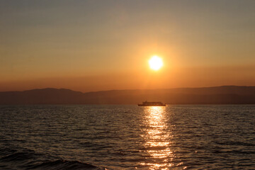 Beautiful sunset at Lake Geneva in Switzerland