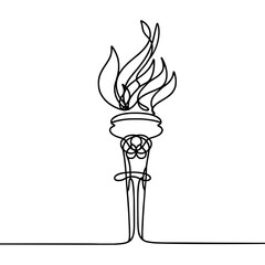 Continuous line drawing of the Olympic torch. Single line drawing of the Olympic torch. Line art of the Olympic torch. Vector illustration.