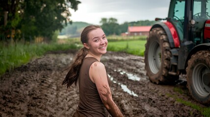woman with tractor