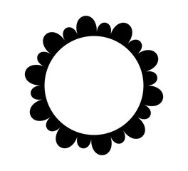 Scalloped edge circle frame. Simple round scalloped border. Fabric lace pattern frame. Repeat cute vintage frill ornament. Texture ribbon. Vector illustration isolated on white background.