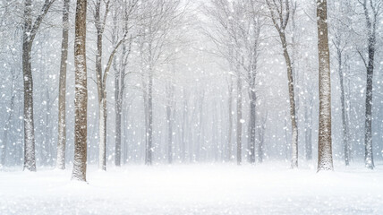 Fototapeta premium A serene snowy forest landscape during the winter solstice with falling snowflakes