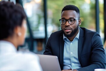 Obraz premium Focused Businessperson Illustrating Project Plan to Coworker in Office Environment