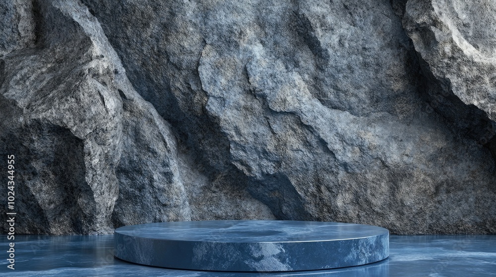 Aufkleber Blue geometric stone and rock texture background minimalist mockup for podium presentation or display 3D rendering