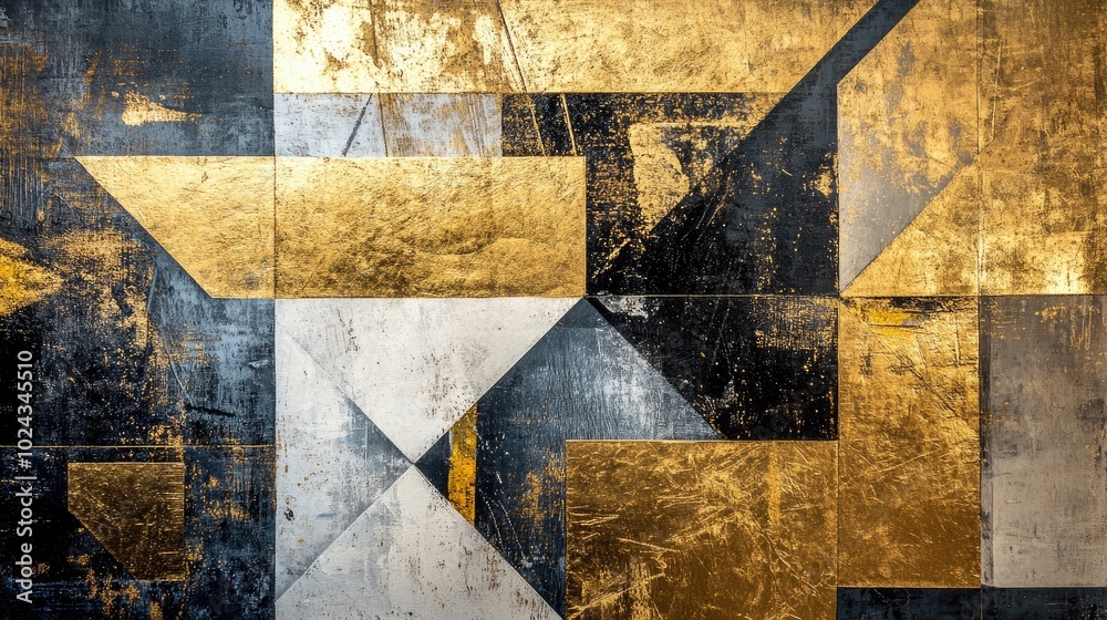 Aufkleber abstract painting featuring geometric patterns in gold and light gray tones on canvas ideal for mode