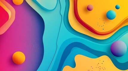 Naklejka premium Colorful abstract background with paper cut shapes and 3D spheres.
