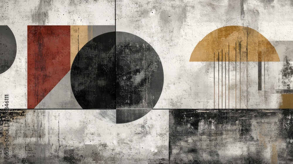 Poster artistic design within a loft featuring a blend of classic and modern styles graphic geometric eleme