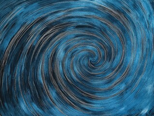 Abstract ocean swirl in black lines against a blue backdrop featuring a dabbing technique at the edges that creates a soft focus effect from the textured surface of the paper