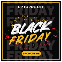 Black Friday sale with huge discounts. Black Friday text on a black background. Black Friday sale concept. Flat vector illustration.