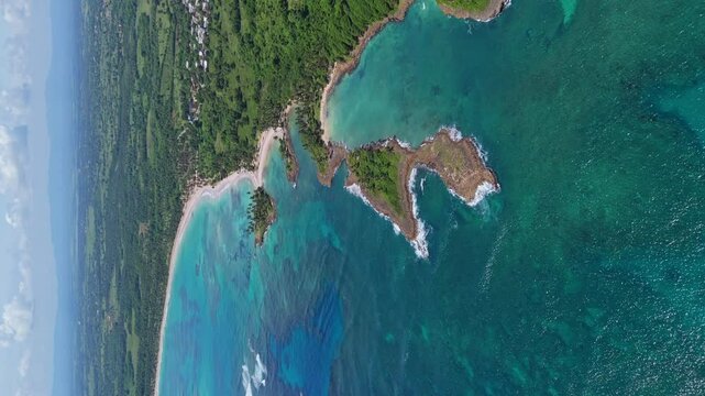 Vertical View Of Playa Los Coquitos In Cabrera, Dominican Republic. Aerial Drone Shot
