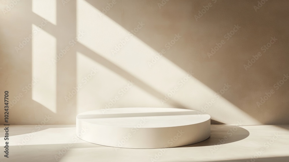 Poster abstract white podium with shadow on a soft beige background mockup stand for showcasing beauty prod