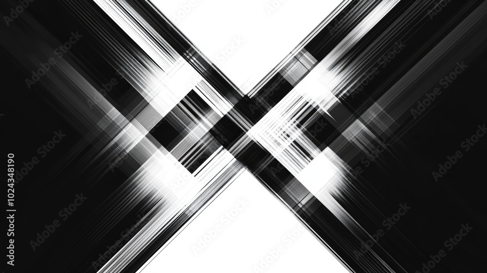 Poster Abstract cross line grid pattern featuring regular diagonal lines that create an X shape with intersecting lines and corners showcasing a geometric design in black and white