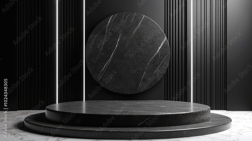 Poster Abstract 3D rendering of a mock up podium designed for product display featuring a minimalistic concept and geometric background suitable for commercial advertising