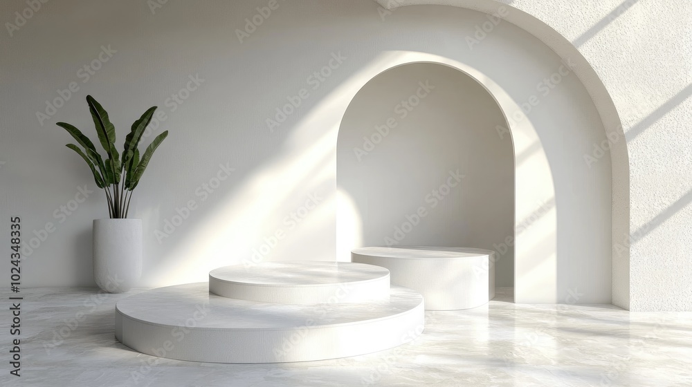 Poster Abstract podium display for product presentation and advertising 3D rendering