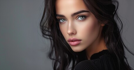 Fototapeta premium Wonderful picture of the youthful, fashionable brunette, Generative AI.