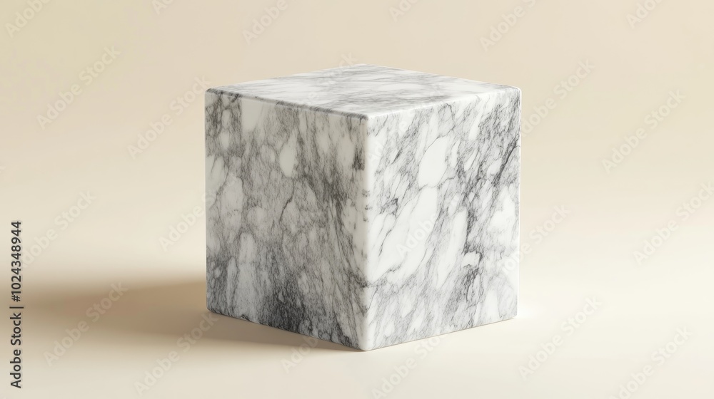 Aufkleber 3D rendered cube shaped box in a marble texture on a minimal cream backdrop