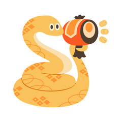 縁起物を持った蛇のキャラクター　かわいい巳年キャラクター