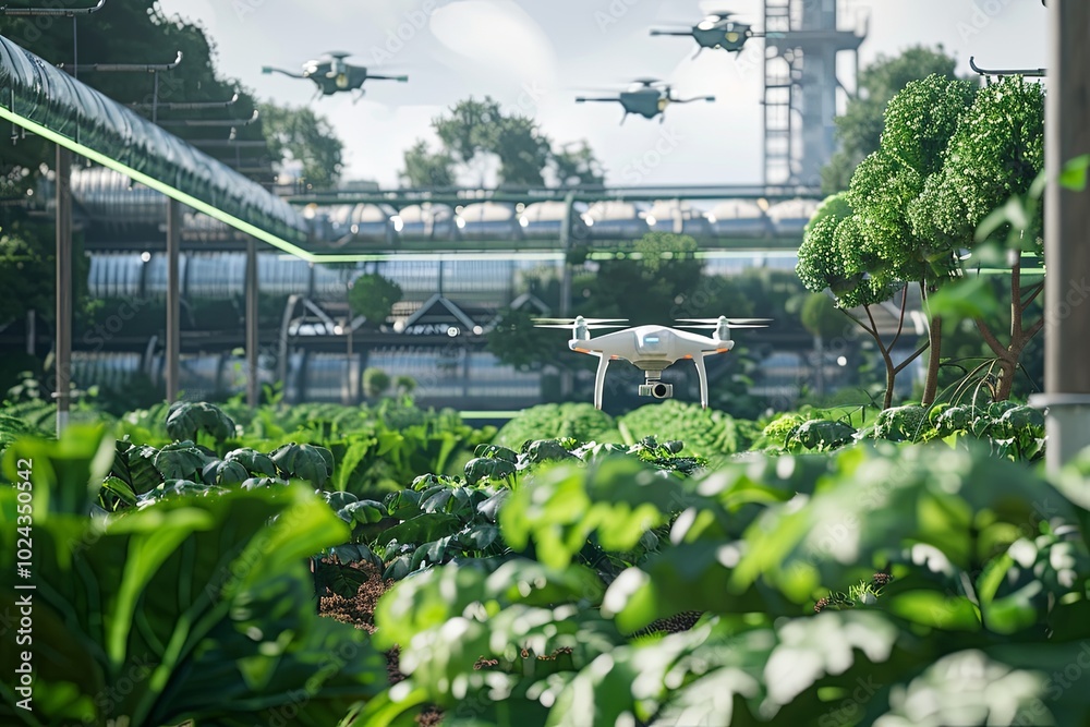 Aufkleber a modern farm employs drones and ai technology to monitor crops, ensuring efficient agricultural pra