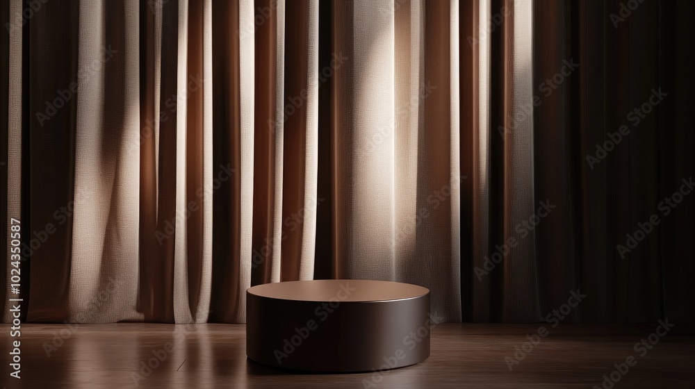 Aufkleber 3D rendering of a product display podium with a curtain against a brown background Cylinder mock up for presentation purposes