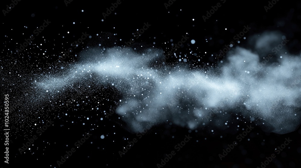 Aufkleber 3D visualization of dynamic white dust particles creating a bokeh effect against a dark backdrop