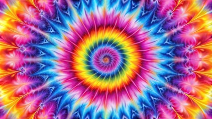 Symmetrical wavy tie dye swirls on fabric in pink purple blue orange yellow tints