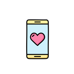 Smartphone with heart icon, vector illustration. Flat design style.