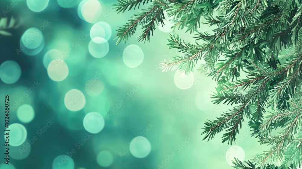Poster Close Up Of Conifer Cypress Foliage With Sunny Emerald Green Abstract Bokeh Background Idea For A Natural Healthy Garland Banner With Copy Space Ai Generative