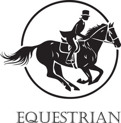 Equestrian Horse racing logo. Horse rider sports, jumping in barrier, silhouette