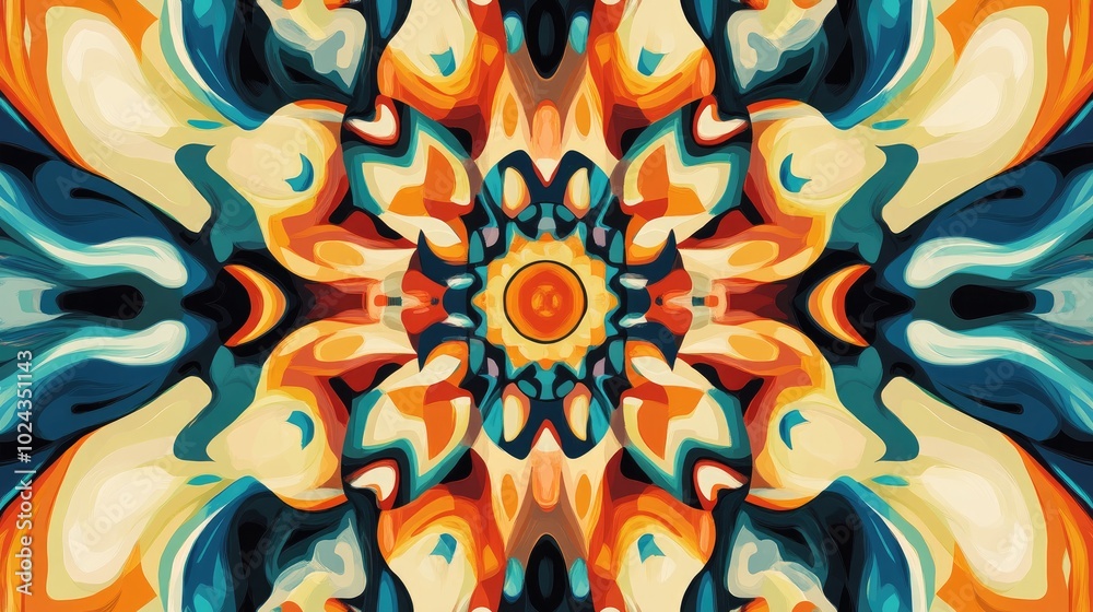 Aufkleber Abstract kaleidoscope illustration featuring a psychedelic pattern suitable for fabric wallpaper or carpet designs Vivid colors and intricate shapes create a visually captivating look