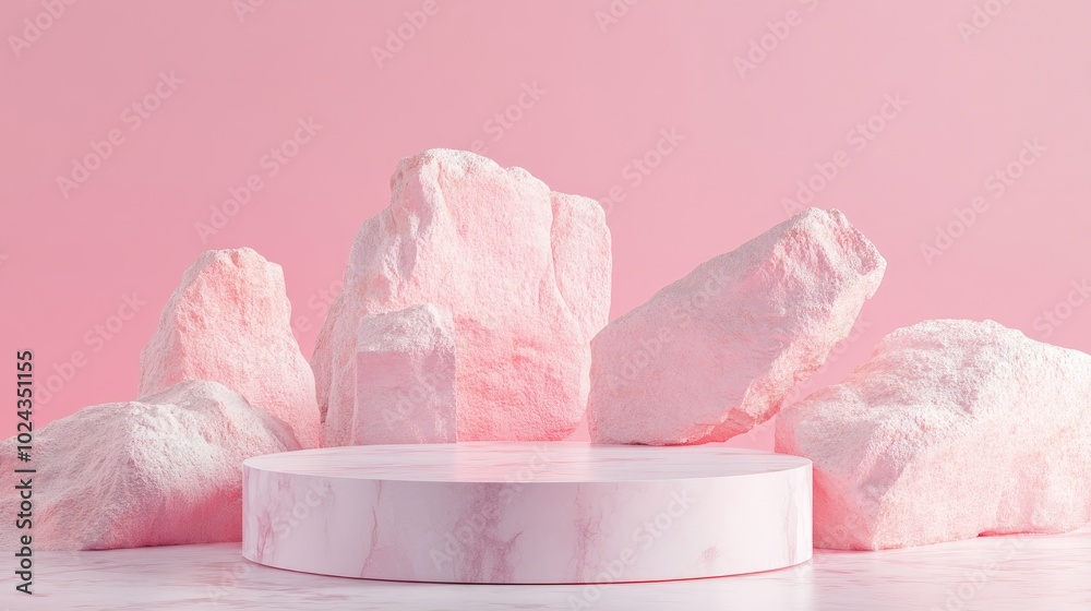 Aufkleber Abstract pastel pink geometric background featuring stone and rock shapes ideal for podium display or showcase 3D rendering