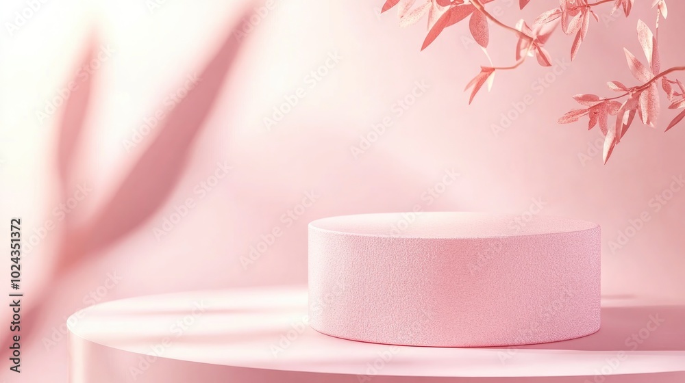 Poster 3d illustration featuring a pink cylindrical podium for showcasing cosmetic products mockup design w