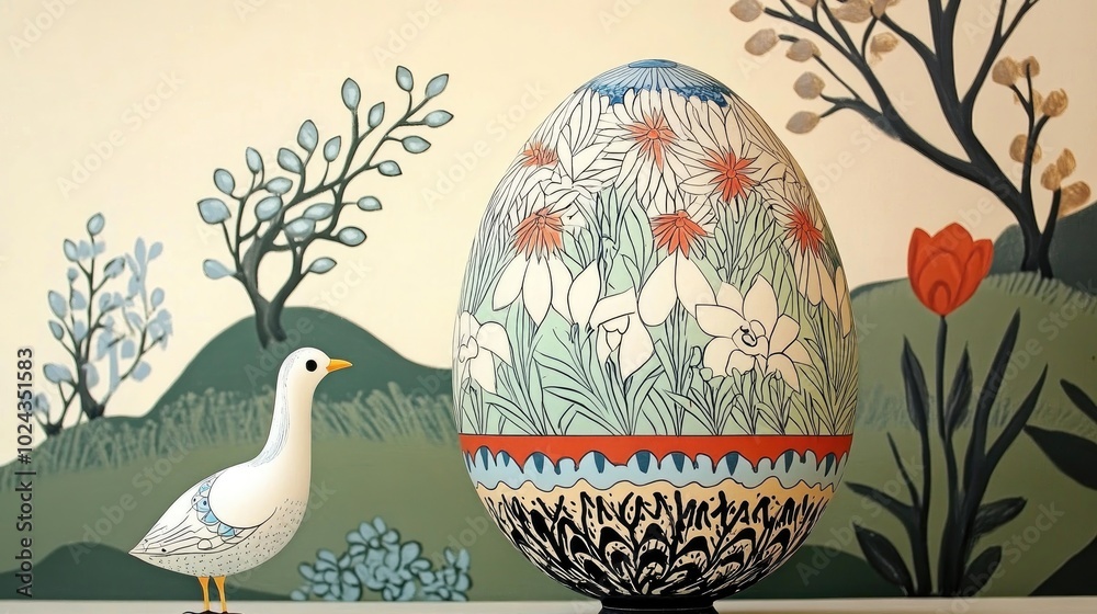 Poster a painted egg in various colors placed on a table
