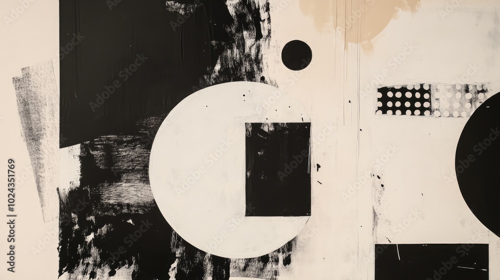 Poster abstract artwork featuring black shapes on a light backdrop