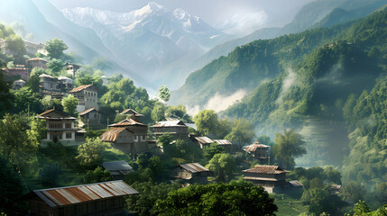Idyllic Chalets Nestled in a Snowy Mountain Landscape

