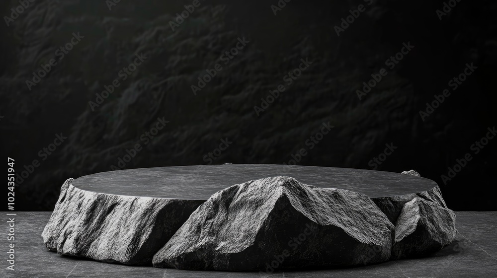 Aufkleber Black stone and rock shaped backdrop minimalist mockup for podium presentation or display 3D rendering