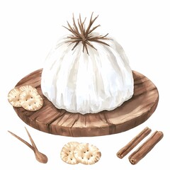 Rustic Watercolor Painting of Cheese Platter