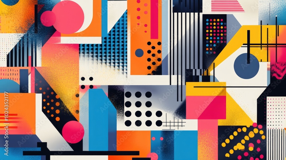 Aufkleber Abstract mural background featuring colorful geometric design elements and halftone graphic shapes in a vibrant line vector style Ideal for banners and creative projects