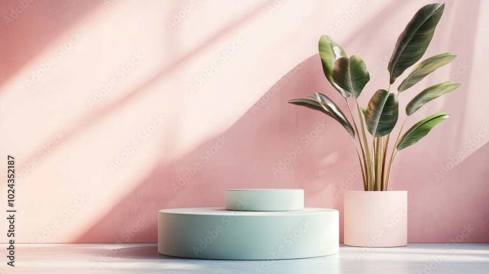 Poster 3d rendered podium featuring a vibrant pastel backdrop designed for product display