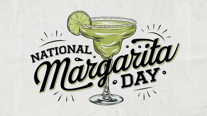 National Margarita Day lettering with margarita glass, party greeting card, calligraphy poster, generative AI