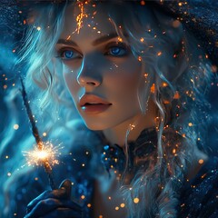 magic witch with blue eyes